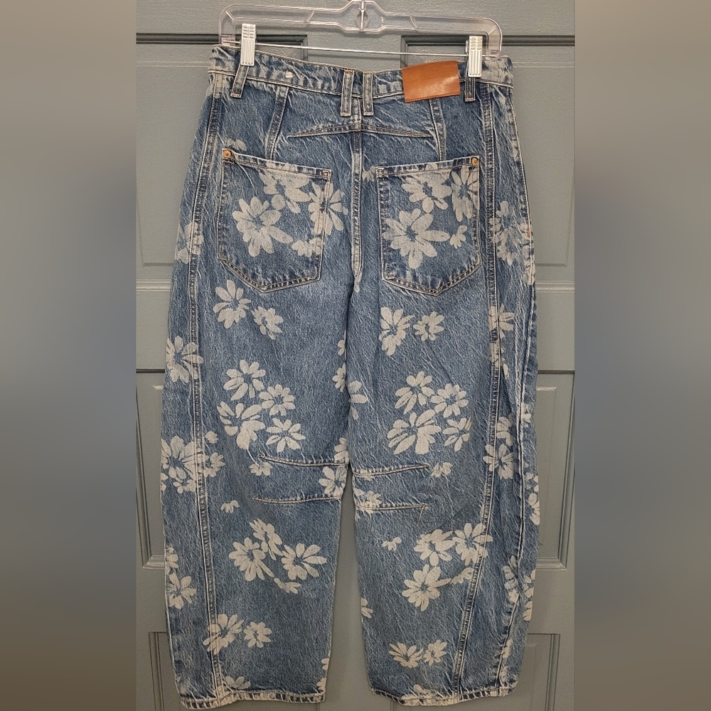 We The Free- Free People Floral Good Luck Barrel Jeans Laser Daisy Size 27 - Picture 3 of 4
